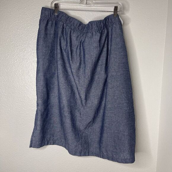 Dash Women's Size 2X Linen Rayon Tetron Button Front Skirt Denim Blue New - Picture 6 of 7